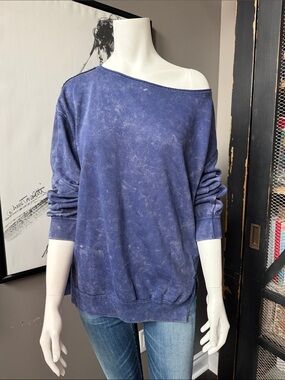 Rebellious One Washed Indigo Off-Shoulder Sweater